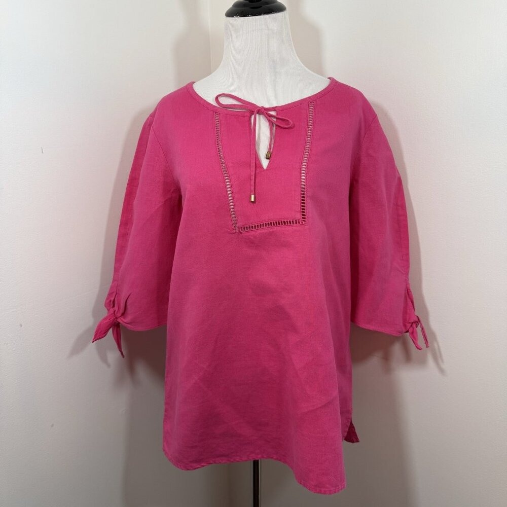 Pappaggallo Blouse Pullover Shirt Top S Linen Cotton Loose Boxy 3/4 Sleeve Pink